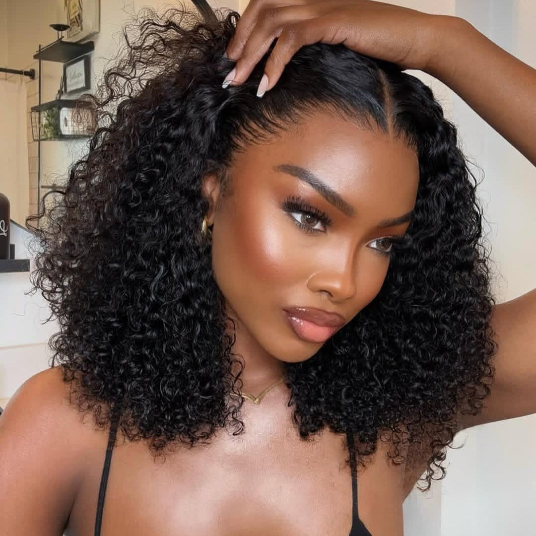 Peruvian Double Drawn Lace 4x4 Closure Bob Italian Curls Wig