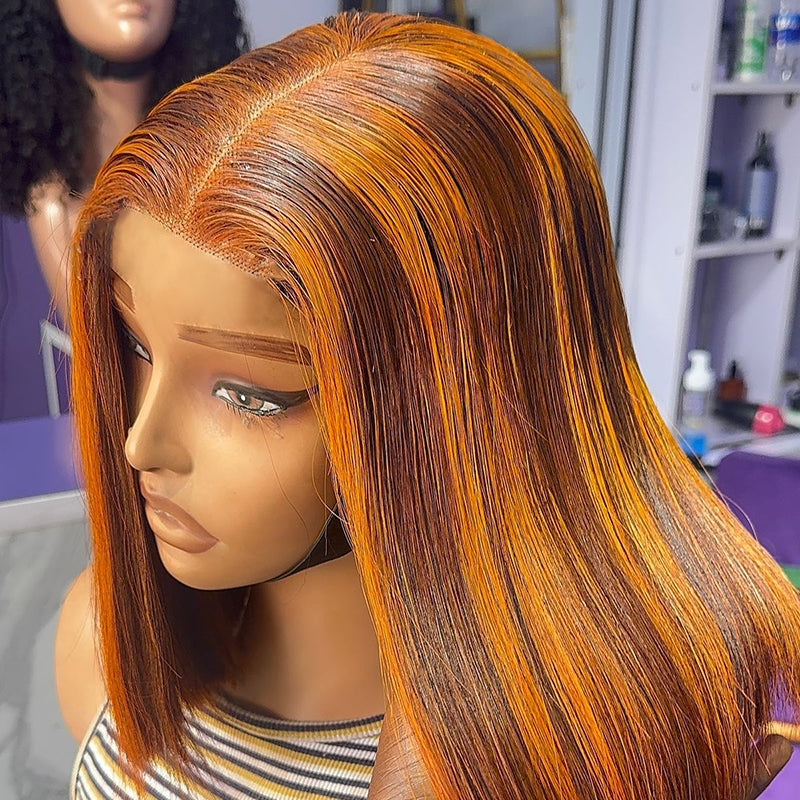 (ZA STOCKS ) Double Drawn Ginger Piano Color 4/350 13x4 Full Frontal