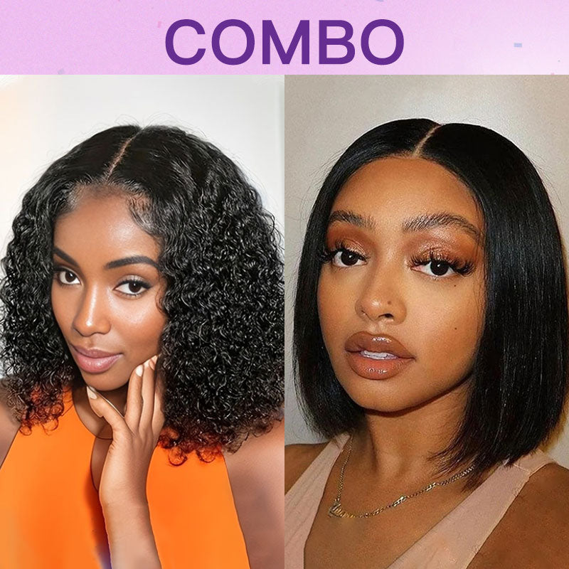Combo Sale 10" Straight Glueless + 10" Black Glueless Curls (both 4x4 not frontal)