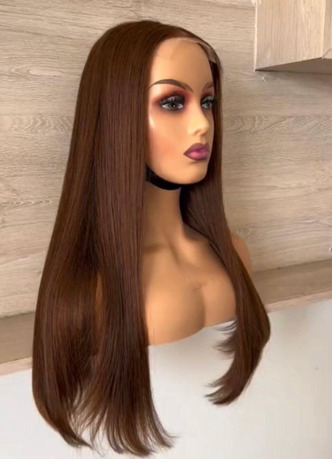 Peruvian Double Drawn Lace 4x4 Closure Bob Straight Wig Brown Color