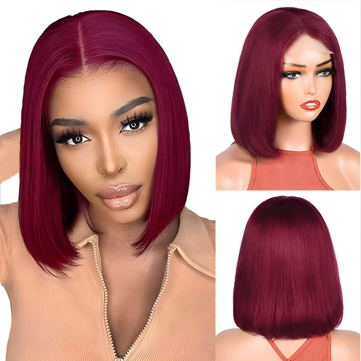 SPECIAL| Maroon Color #99j Glueless 4x4 Bob Wig