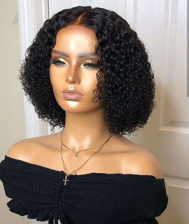 Peruvian Double Drawn Lace 4x4 Closure Bob Jerry Curly Wig