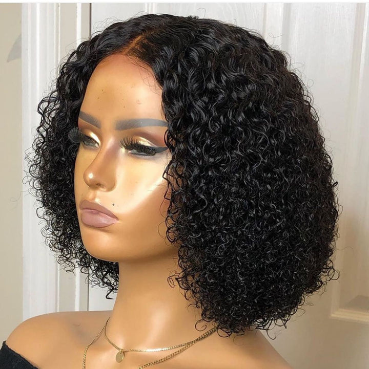 Peruvian Double Drawn Lace 4x4 Closure Bob Jerry Curly Wig