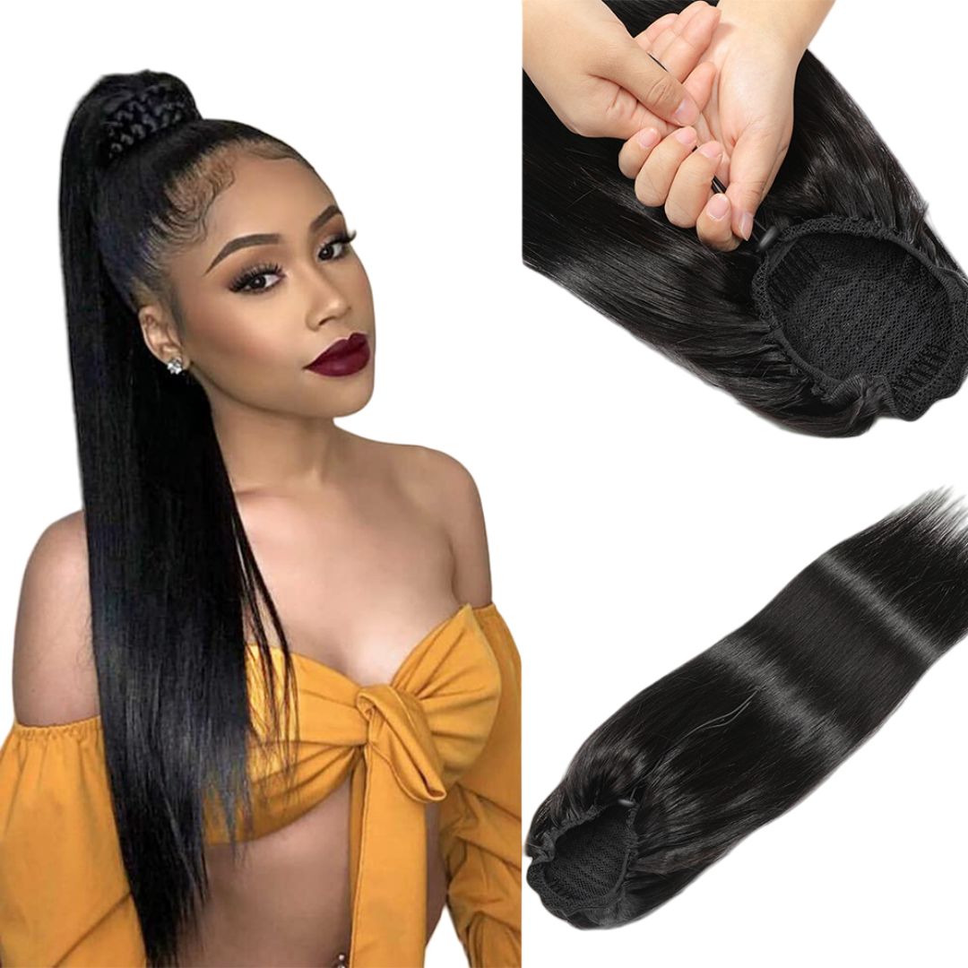 Peruvian Lace 13x4 Full Frontal Bob Drawstring Ponytails Straight Wig