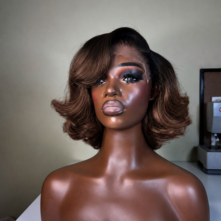 2026 New in Vietnam Raw Hair Glueless Loose Bouncy Brown T1B/4 Short Wig