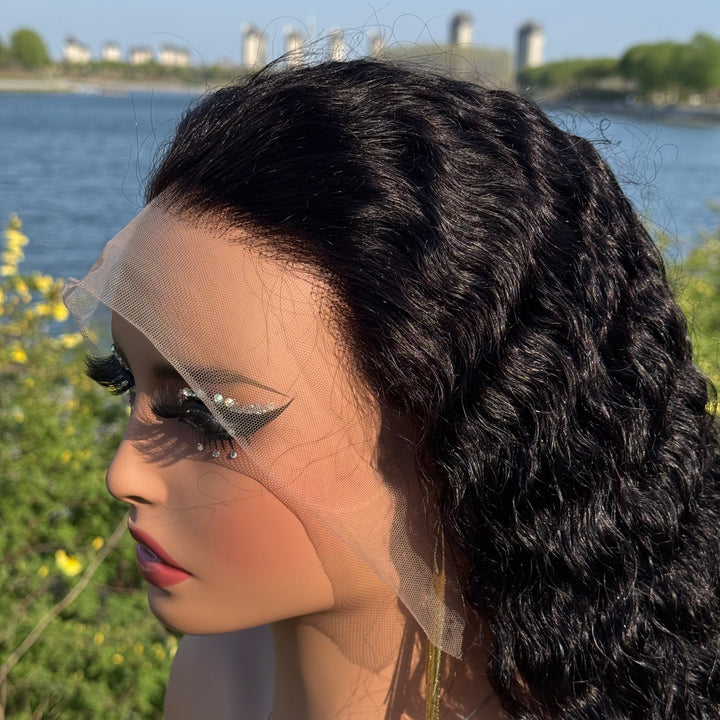 Peruvian Human Hair Water Wave Full Frontal Transparent Lace Wig