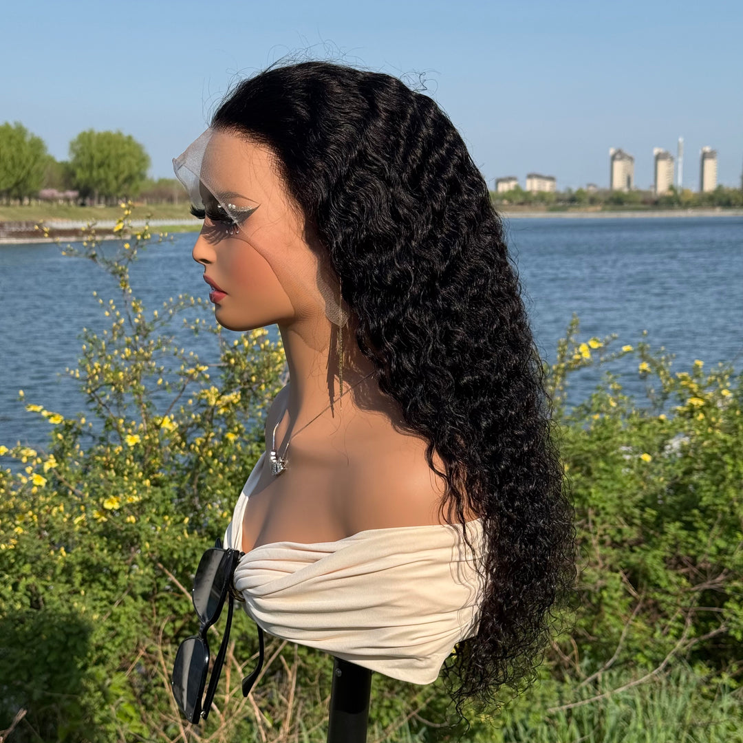 Peruvian Human Hair Water Wave Full Frontal Transparent Lace Wig