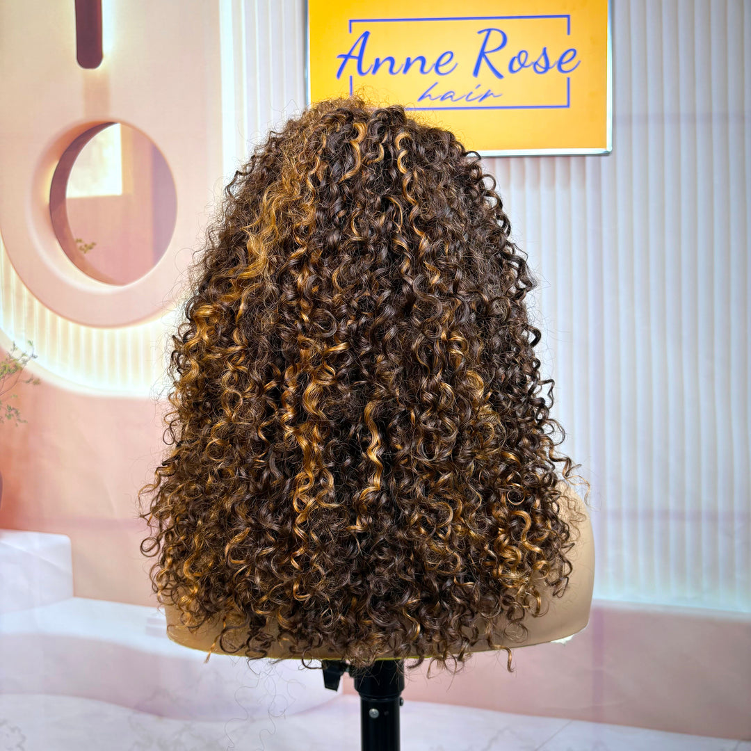 Double Drawn Layed Pixie Curls Wig 13x4 Full Frontal Piano Color P3/30