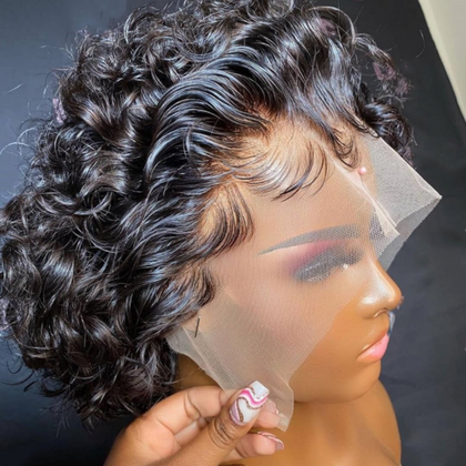 (ZA STOCKS)Brazilian Lace 13x4 Full Frontal Short Pixie Curls Wig