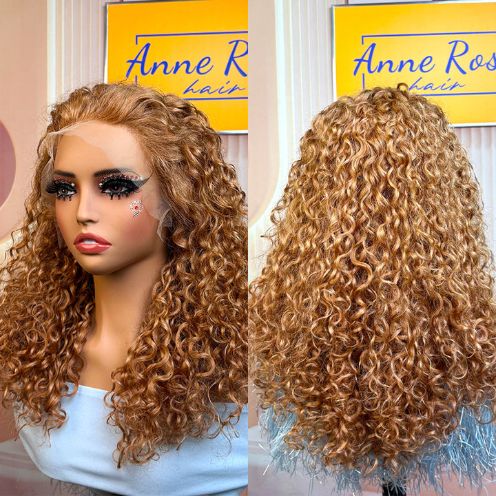 Double Drawn Layed Pixie Curls Wig 13x4 Full Frontal Piano Color #30