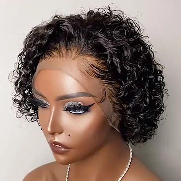 (ZA STOCKS)Brazilian Lace 13x4 Full Frontal Short Pixie Curls Wig