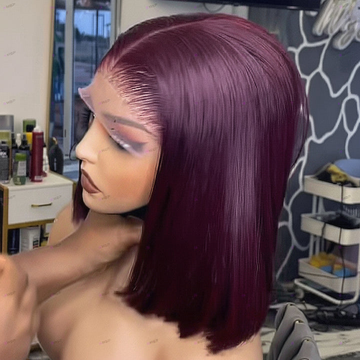 Grape Color Double Drawn 13x4 Lace Full Frontal Wig