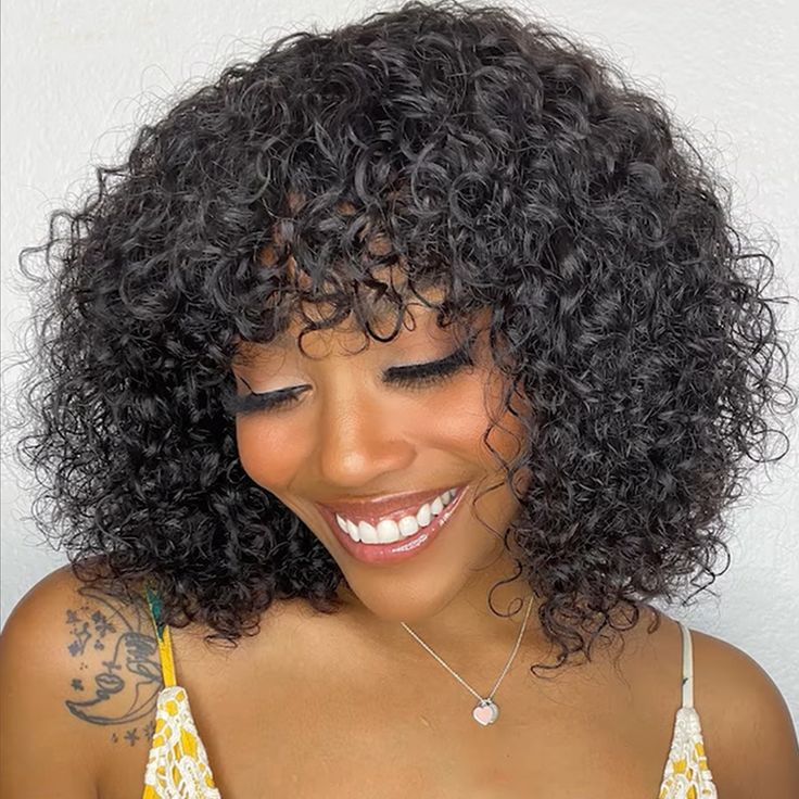SPECIAL| Peruvian Human Hair Jerry Curly Fringe Bob Wig with Bangs