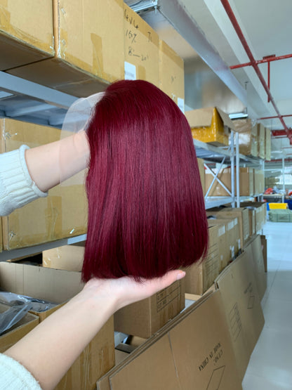 Double Drawn #99j Burgundy Color Full Frontal Bob Wig