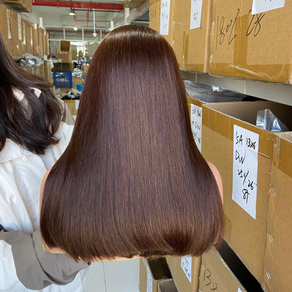Double Drawn Ombre Dark Brown Color Frontal Wig