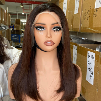 Double Drawn Ombre Dark Brown Color Frontal Wig
