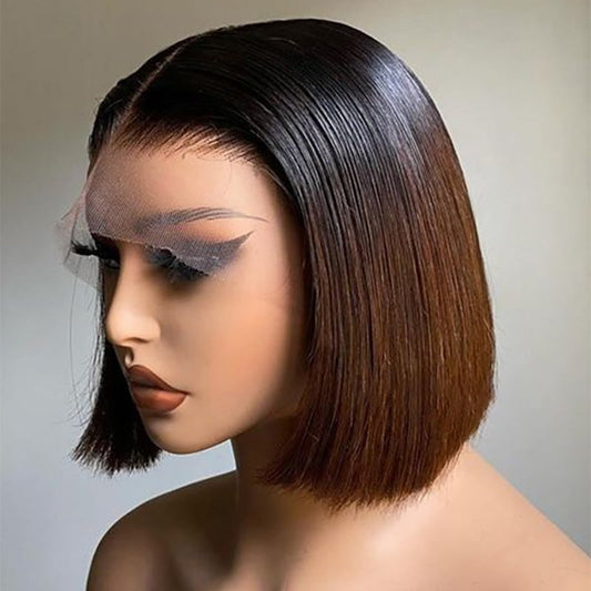 Double Drawn Ombre Dark Brown Color Frontal Wig