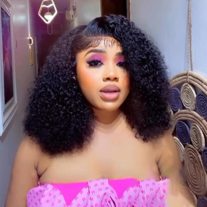 (ZA STOCKS)Peruvian Double Drawn Lace 13x4 Full Frontal Bob Pixie Curls Wig