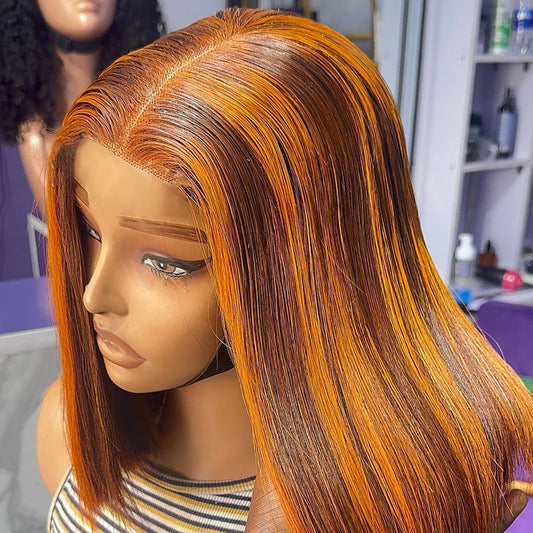 (ZA STOCKS ) Double Drawn Ginger Piano Color 4/350 13x4 Full Frontal