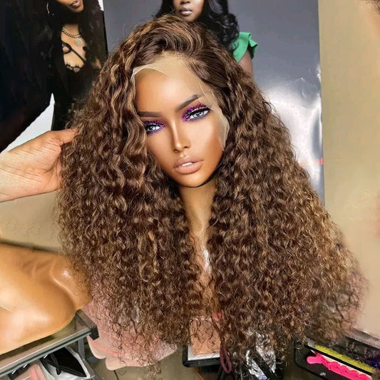 Dark Brown Color #4 Water Wave Full Frontal Lace Wig