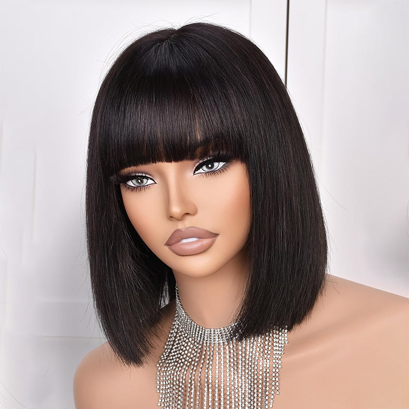 SPECIAL| Fringe Bob Wig Straight Human Hair Bob Wig with Bangs