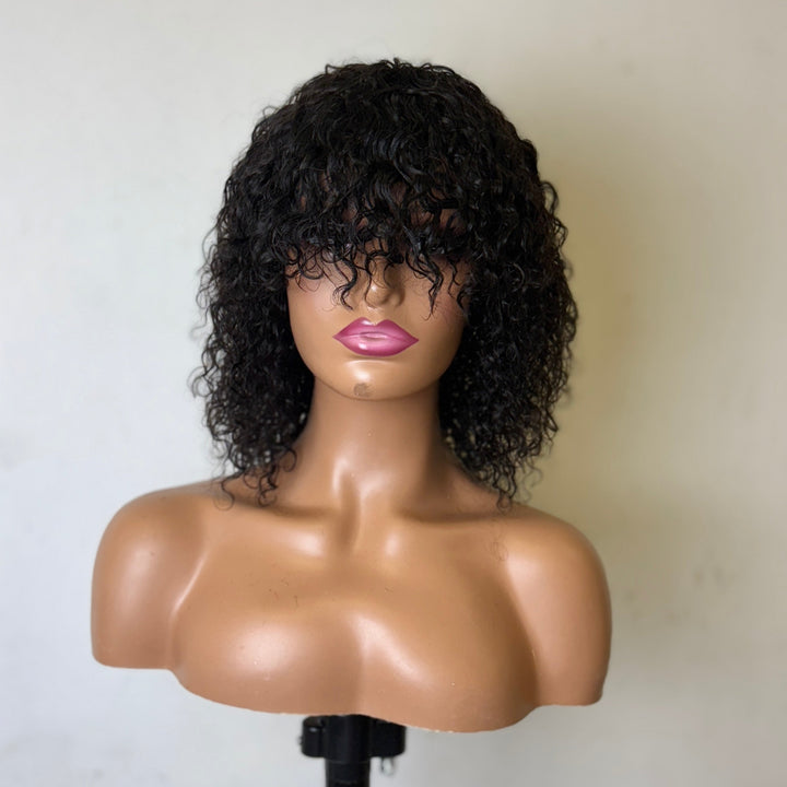 SPECIAL| Peruvian Human Hair Jerry Curly Fringe Bob Wig with Bangs