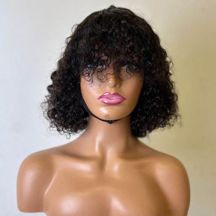 SPECIAL| Peruvian Human Hair Fringe Bob Water Wave Wig with Bangs