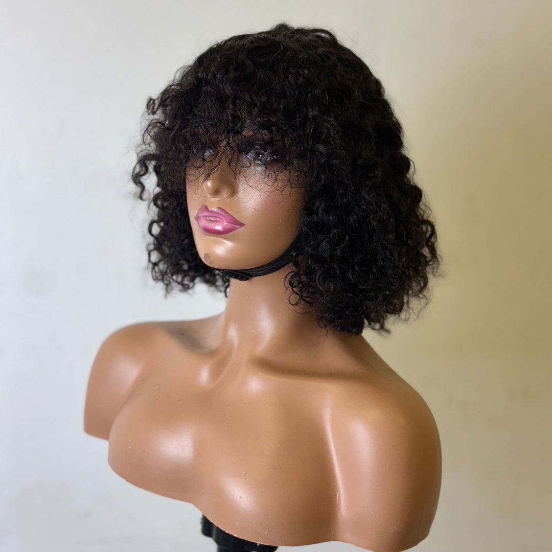 SPECIAL| Peruvian Human Hair Fringe Bob Water Wave Wig with Bangs