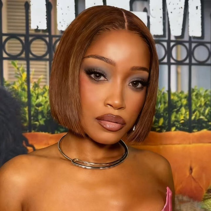 SPECIAL| Brown Color #4 Gluless 4X4 Lace Closure Bob Wig