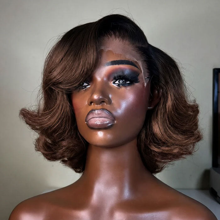 2026 New in Vietnam Raw Hair Glueless Loose Bouncy Brown T1B/4 Short Wig