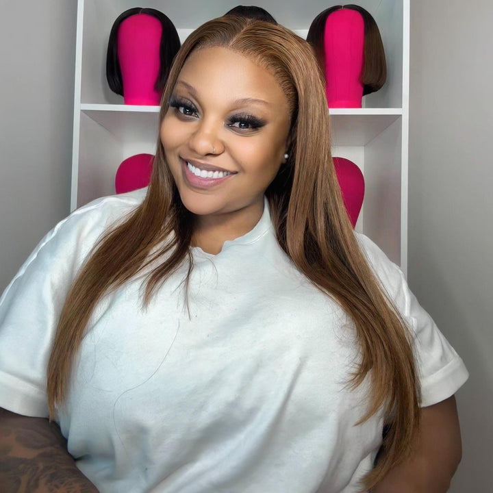 Influencer Pick ! Peruvian Double Drawn Chocolate Brown Color 13x4 Lace Full Frontal Wig
