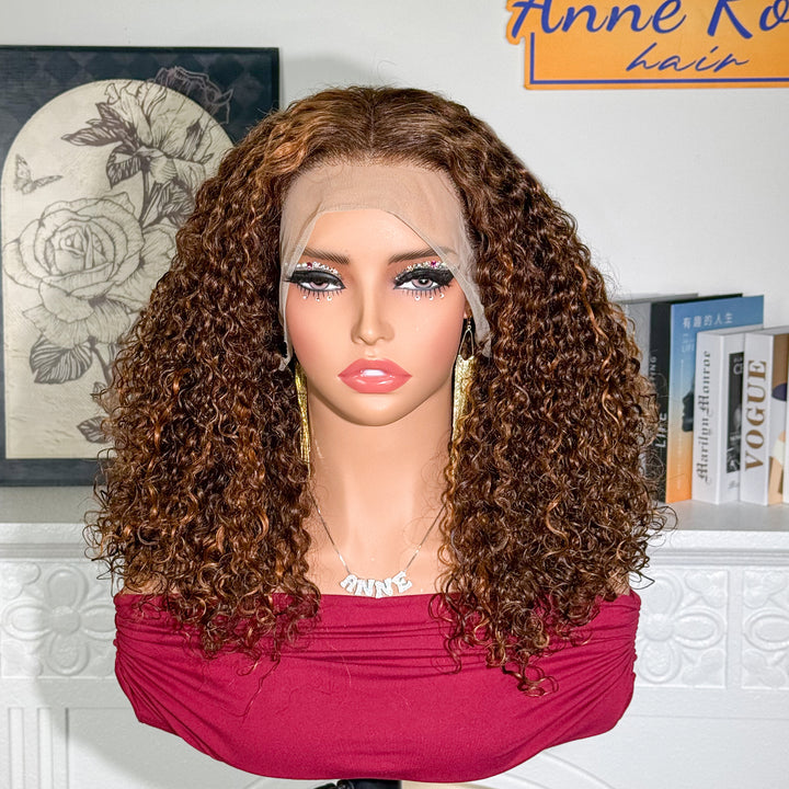 Double Drawn Layed Pixie Curls Wig 13x4 Full Frontal Piano Color P3/30