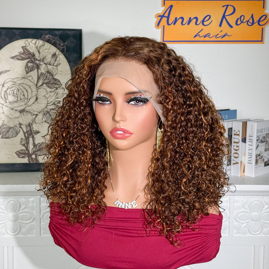 Double Drawn Layed Pixie Curls Wig 13x4 Full Frontal Piano Color P3/30