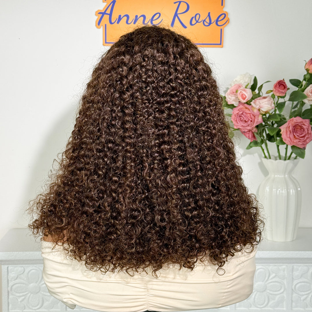 Chocolate Brown 13x4 Full Frontal Bob Jerry Curly 150% Density Wig Color 