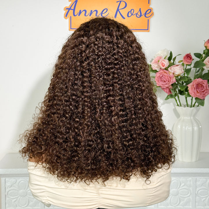 Chocolate Brown 13x4 Full Frontal Bob Jerry Curly 150% Density Wig Color 