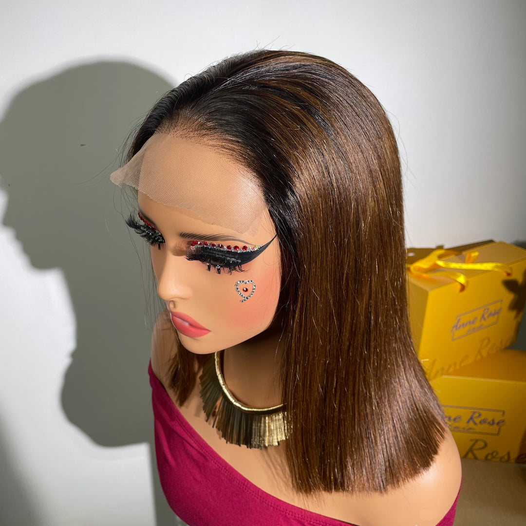Vietnam Hair SDD Bone Straight Ombre Glueless 5X5 Lace Closure Wig T1b/4 Color