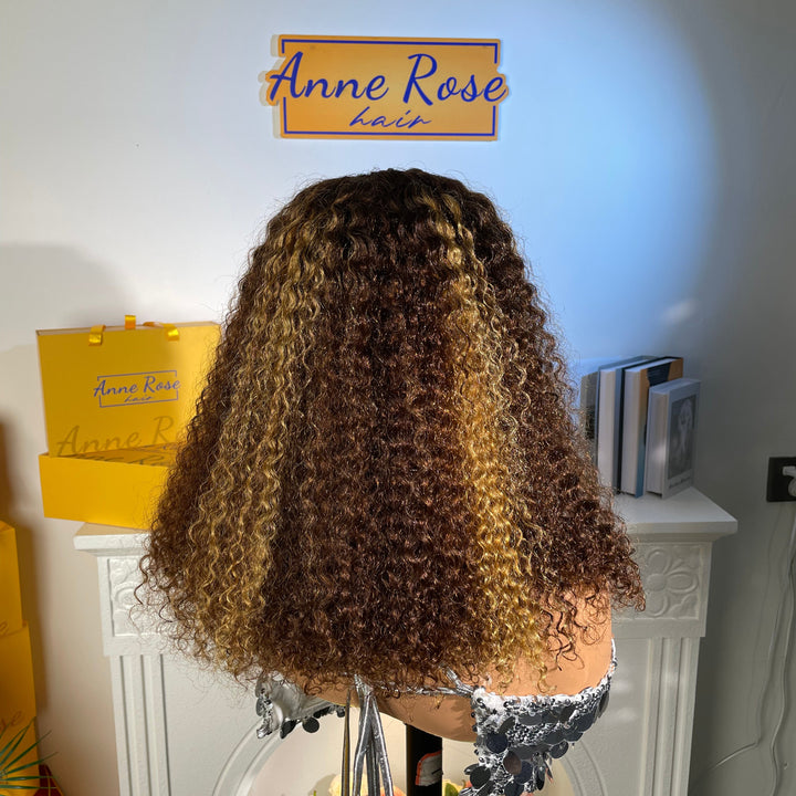 Peruvian Double Drawn Lace 4x4 Closure Bob Jerry Curly Wig 
