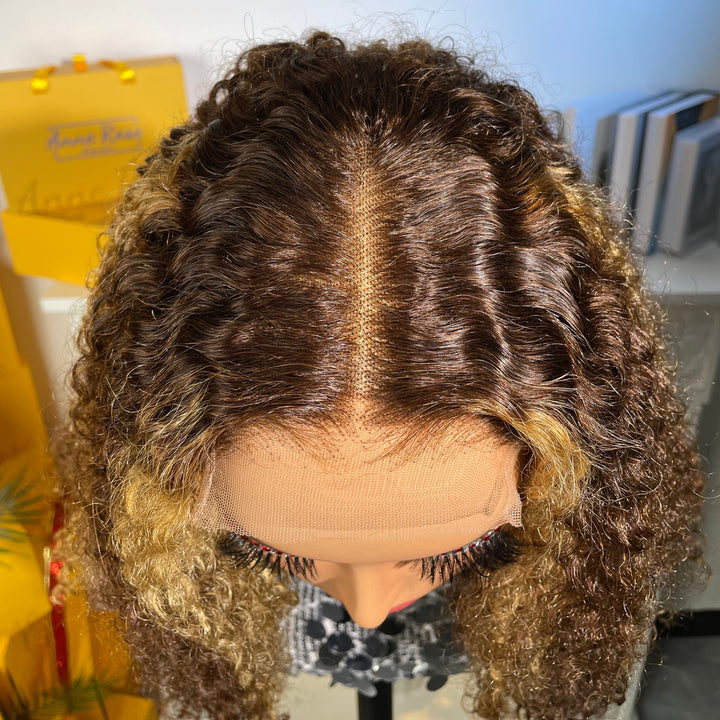 Peruvian Double Drawn Lace 4x4 Closure Bob Jerry Curly Wig 