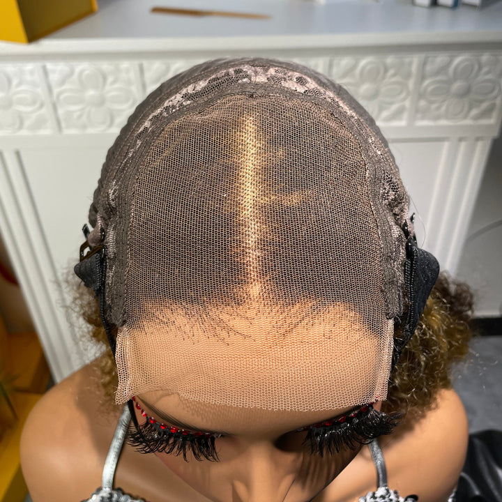 Peruvian Double Drawn Lace 4x4 Closure Bob Jerry Curly Wig 