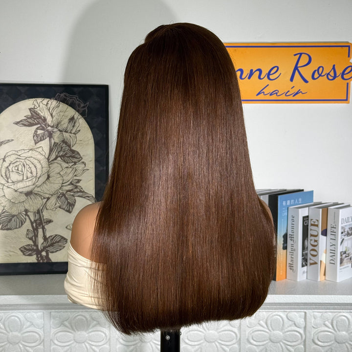 Peruvian Double Drawn Chocolate Brown Color 13x4 Lace Full Frontal Wig