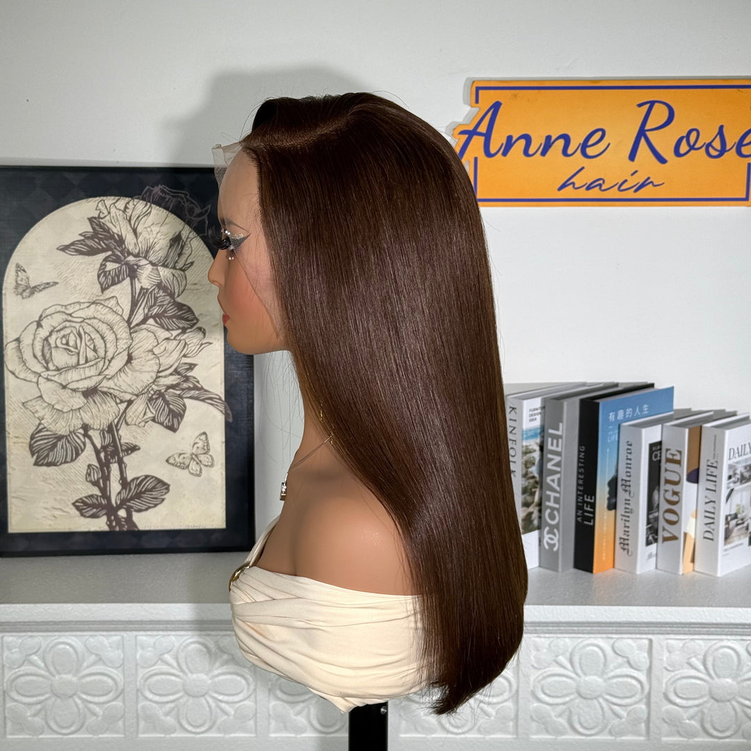 Peruvian Double Drawn Chocolate Brown Color 13x4 Lace Full Frontal Wig