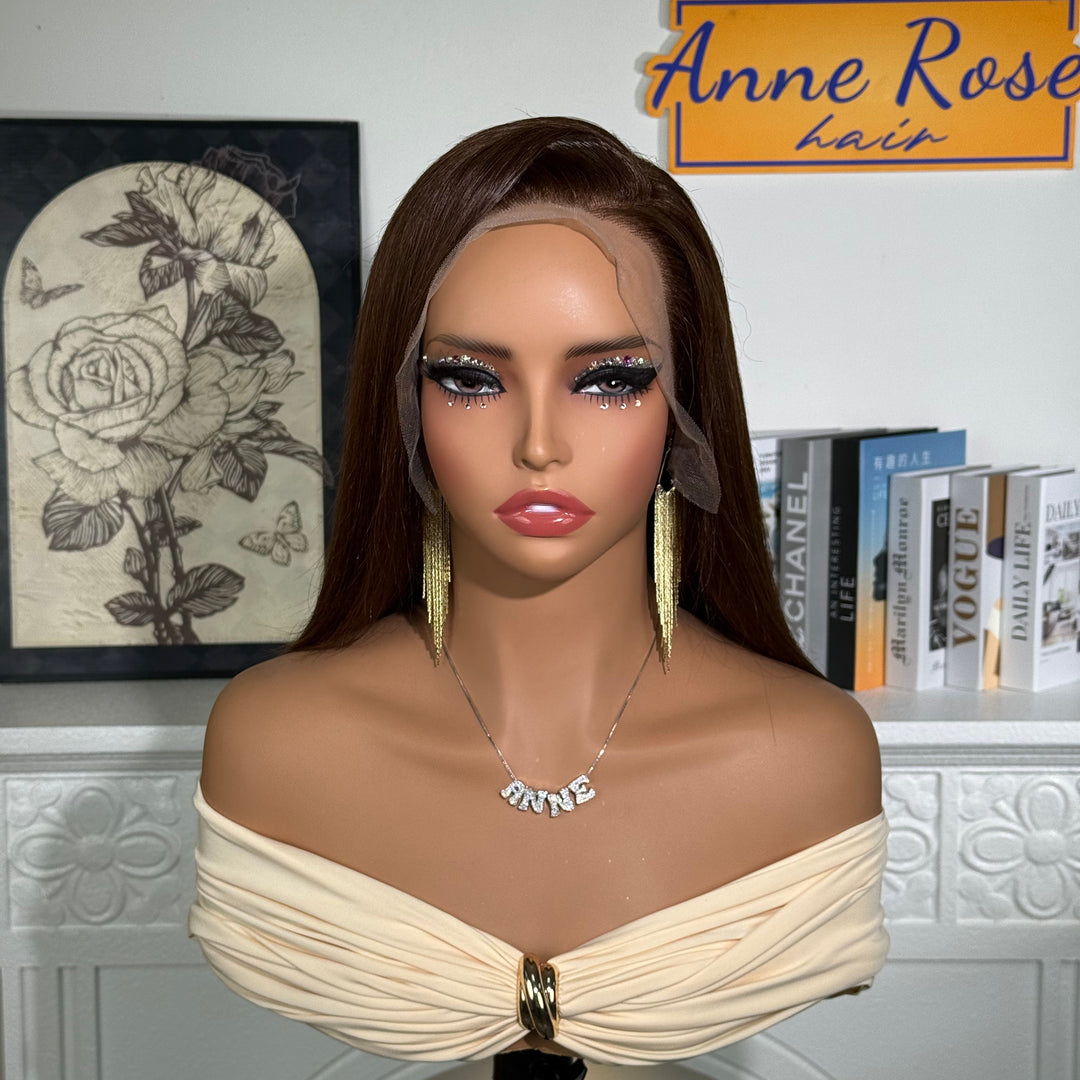 Peruvian Double Drawn Chocolate Brown Color 13x4 Lace Full Frontal Wig