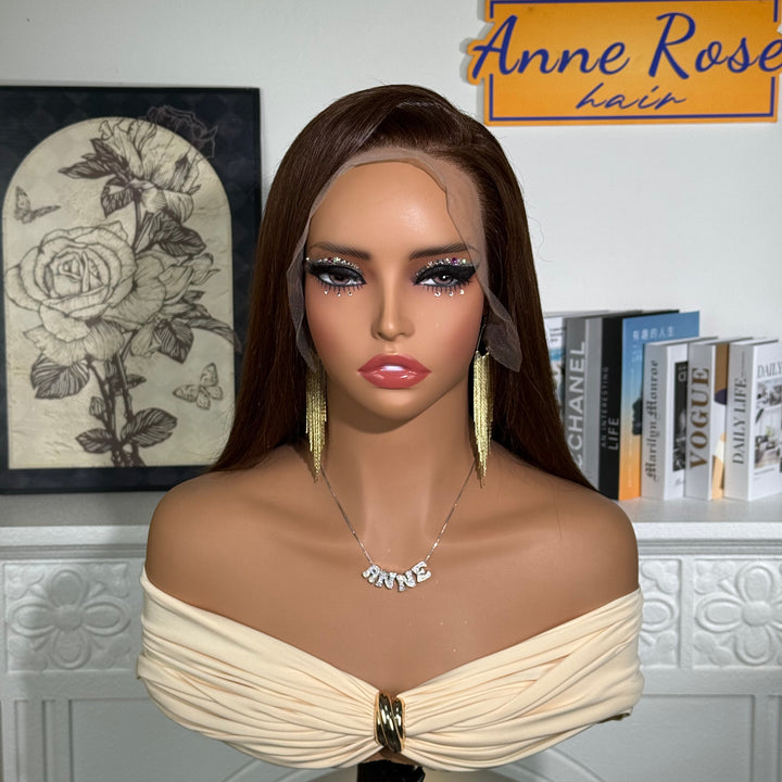 Peruvian Double Drawn Chocolate Brown Color 13x4 Lace Full Frontal Wig