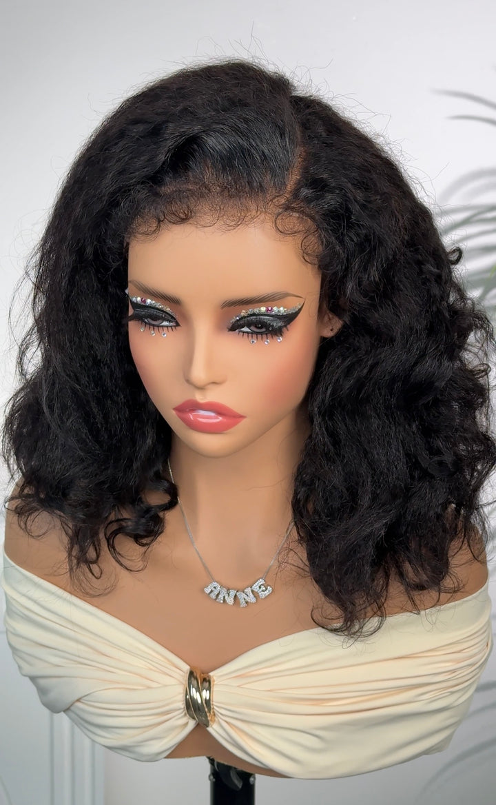 Anne Rose 5x6 Lace Kinky Wave Wig with Curly Edge – Short Length Fullness Glueless Human Hair Wig