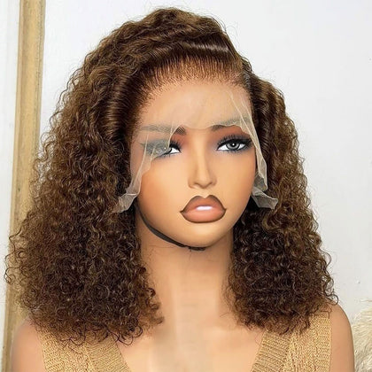 2026 Hot Chocolate Brown Jerry Curly 13x4 Full Frontal Bob Wig Color #4