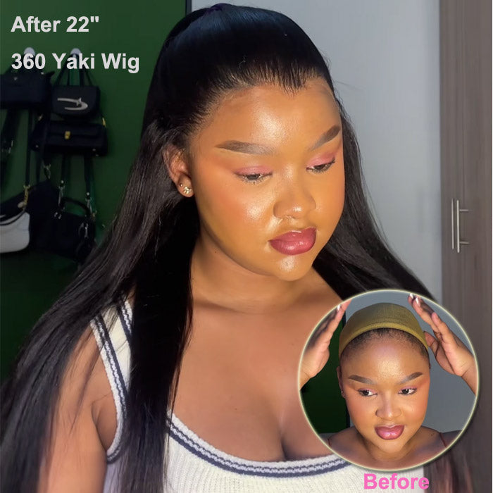Xoliii Same 360 Lace Frontal Wig Lagos Hairline with Drawstring Yaki Straight Human Hair