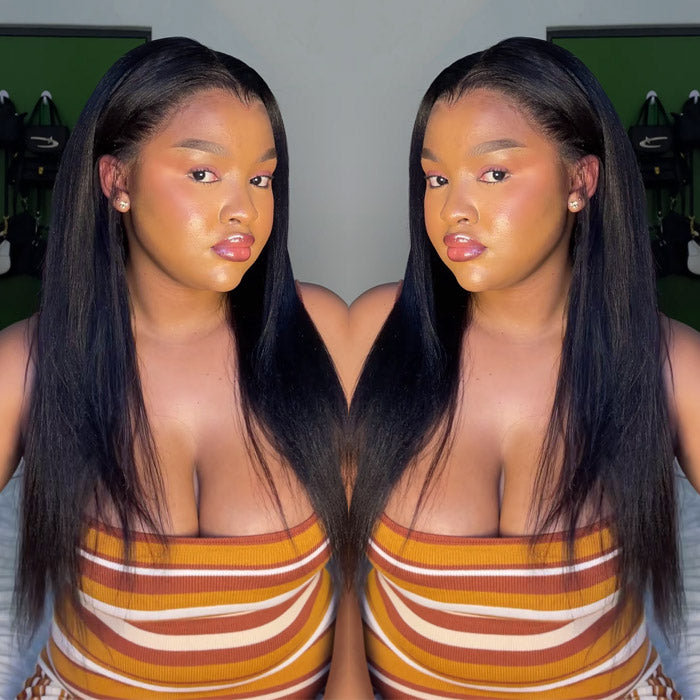 Xoliii Same 360 Lace Frontal Wig Lagos Hairline with Drawstring Yaki Straight Human Hair