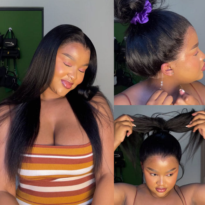 Xoliii Same 360 Lace Frontal Wig Lagos Hairline with Drawstring Yaki Straight Human Hair