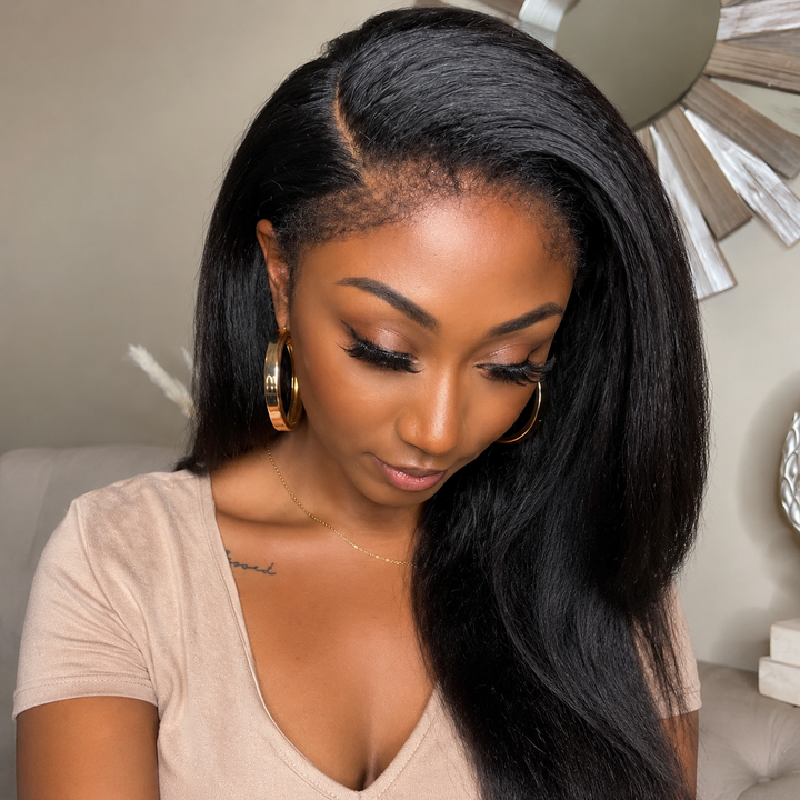 360 Lace Frontal Wig Yaki Straight Human Hair with Widow&