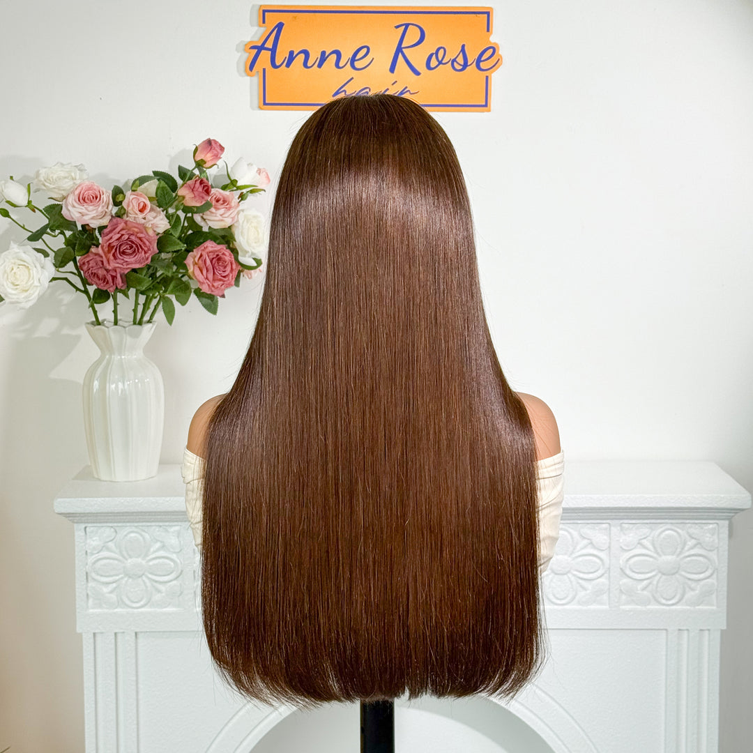 Double Drawn 4x4 Lace Closure Straight Wig Brown Color 